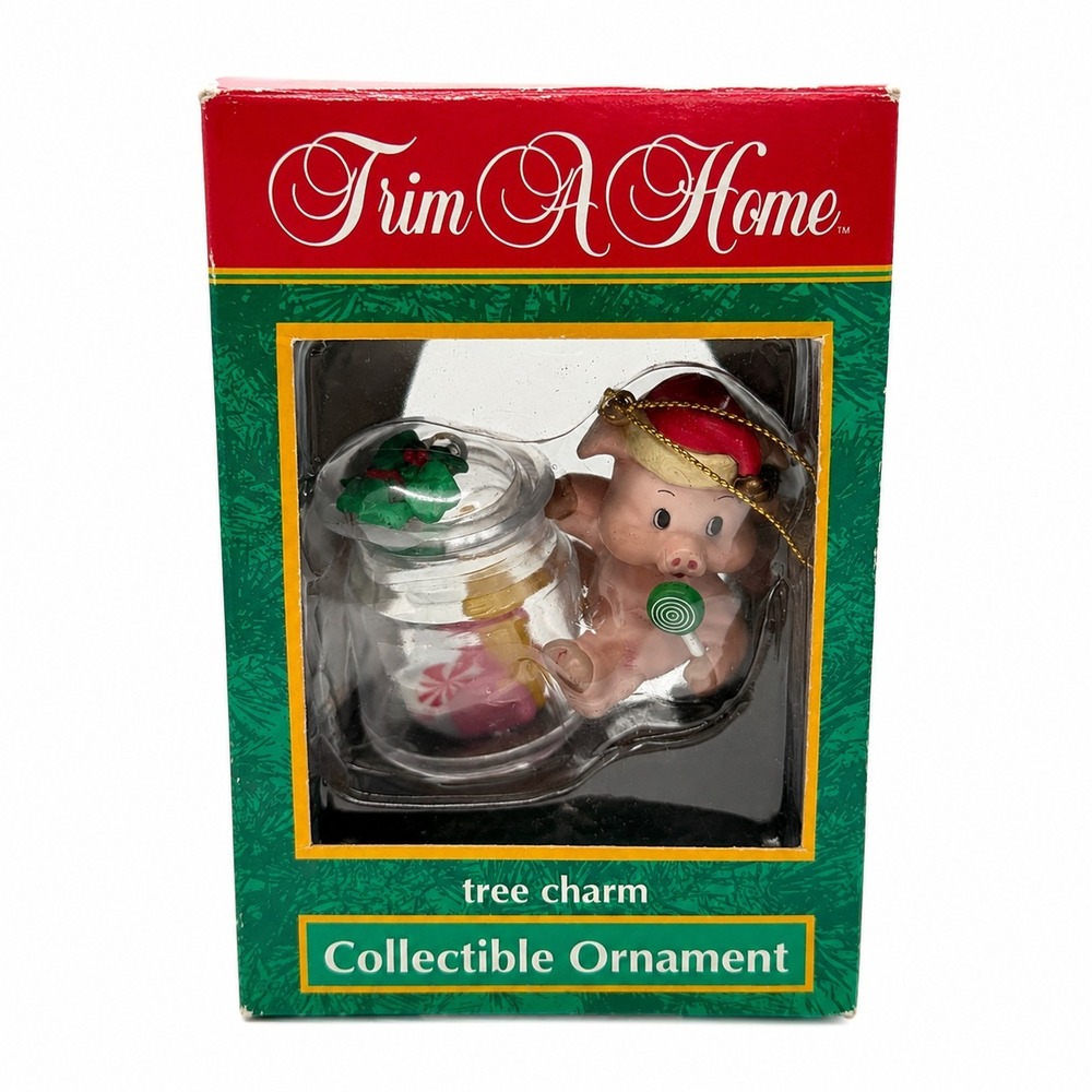 Vintage Trim A Home Piggy Candy Jar Tree Charm Christmas Ornament Kmart Box